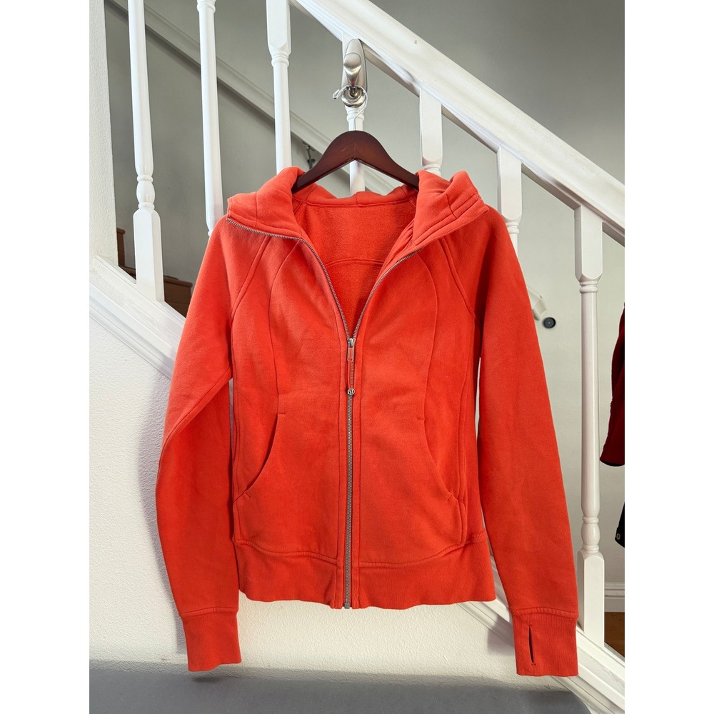 Lululemon Scuba Full Zip Hoodie Orange Poppy Cotton Fleece Size 6 LW4AWMS